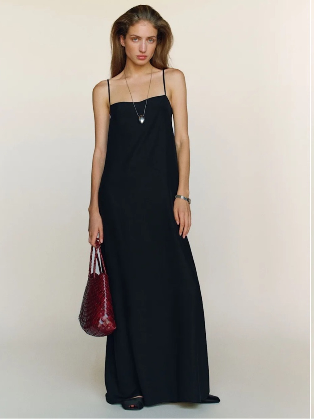 Reformation NWT Glenna Black Silk Classic Slip Maxi Dress Spaghetti Straps XS